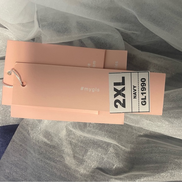 Elizabeth K by GLS long sleeve, floor length gorgeous navy blue gown - Picture 8 of 8